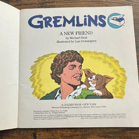 Vintage| Gremlins Golden Book,A New Friend Softcover Warner Bros Gizmo 1984 - VG - Picture 2 of 3
